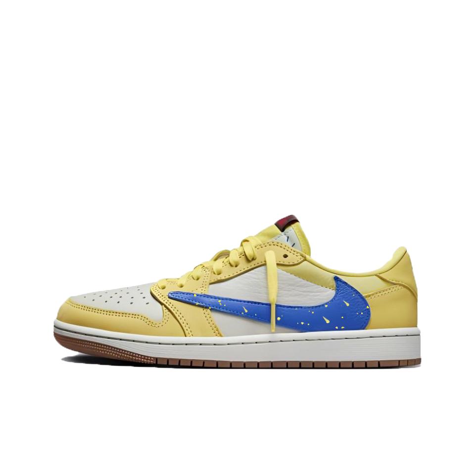 Travis Scott X JORDAN Air JORDAN 1 Vintage Basketball Shoes Women's Low Top Yellow/Blue