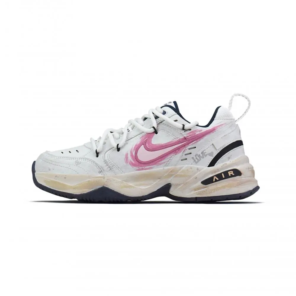 Nike Air Monarch 4 Abrasion Resistant Low Top Chunky Sneakers Unisex White Pink