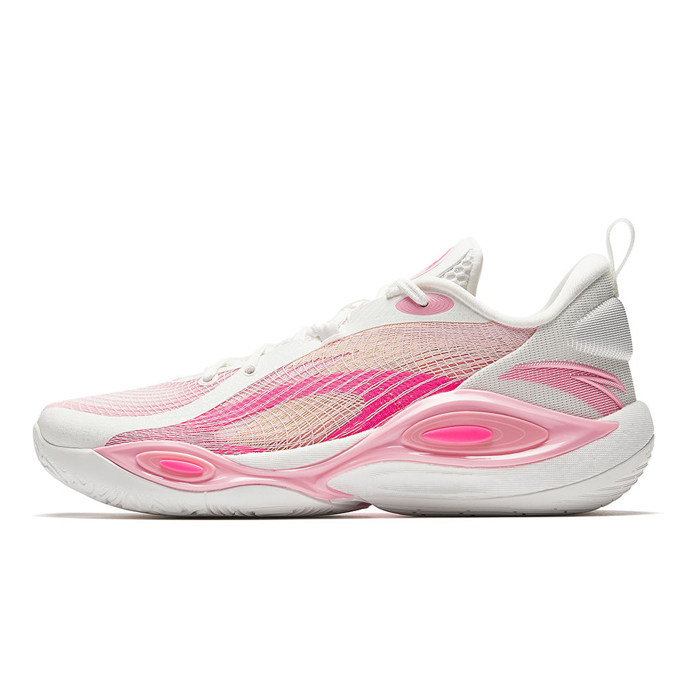 Anta Cushioning Slip Resistant Low Top Basketball Shoes Men's White Pink