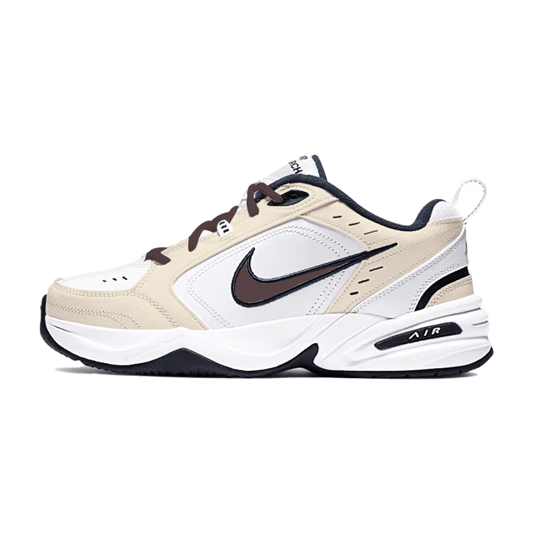 Nike Air Monarch 4 Anti-Slip And Wear-Resistant Height Increasing Low-Top Chunky Sneakers Unisex White Yellow Brown