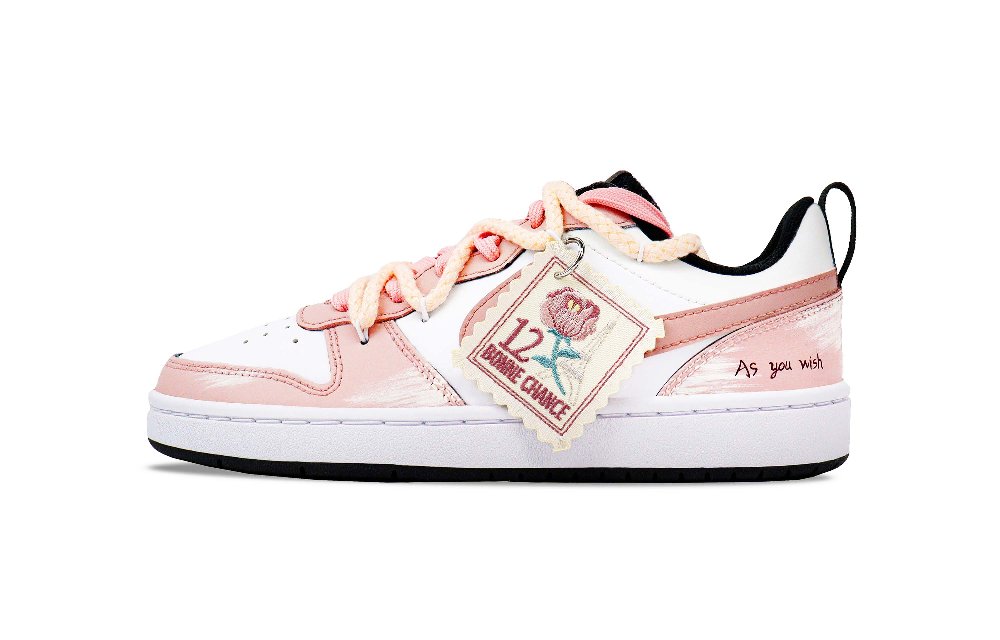 Nike Court Borough Low Floral Language Non slip Lightweight Low Top Skateboard Shoes GS Pink White
