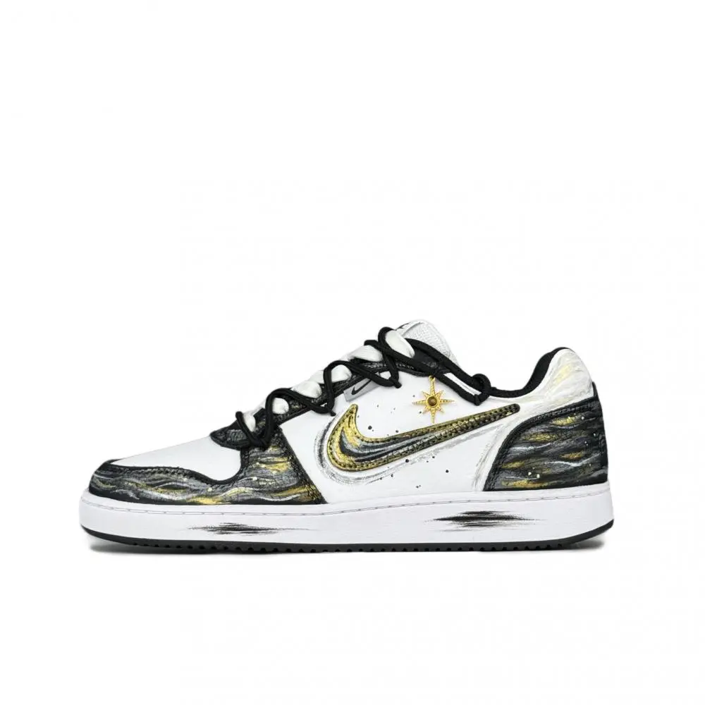 Nike EBERNON Golden Years Box Abrasion Resistant Low top Skateboard Shoes Men's Black White