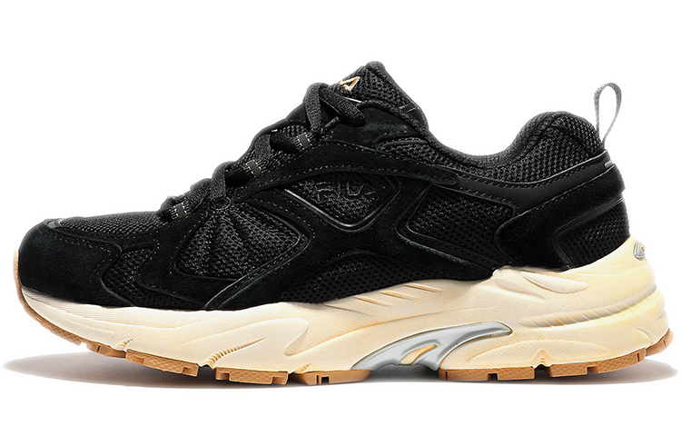 FILA Cushioning, Slip Resistant, And Abrasion Resistant Low Top Casual Running Shoes Unisex Black Gold Korean Style