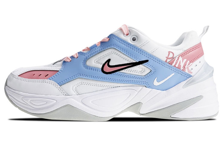 Nike M2K Tekno White Pure Platinum Anti-Slip Wear-Resistant Low-Top Chunky Sneakers Women's Pink Blue