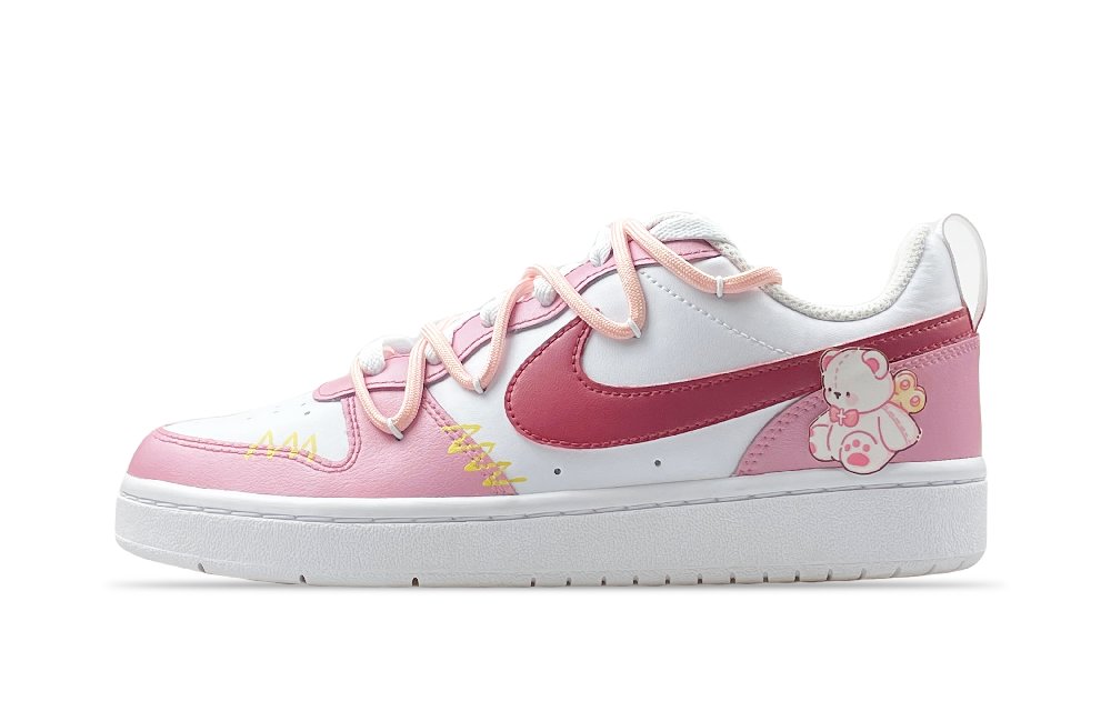 Nike Court Borough 2 Wear-Resistant Impact Resistance Low-Top Skateboard Shoes GS White Pink