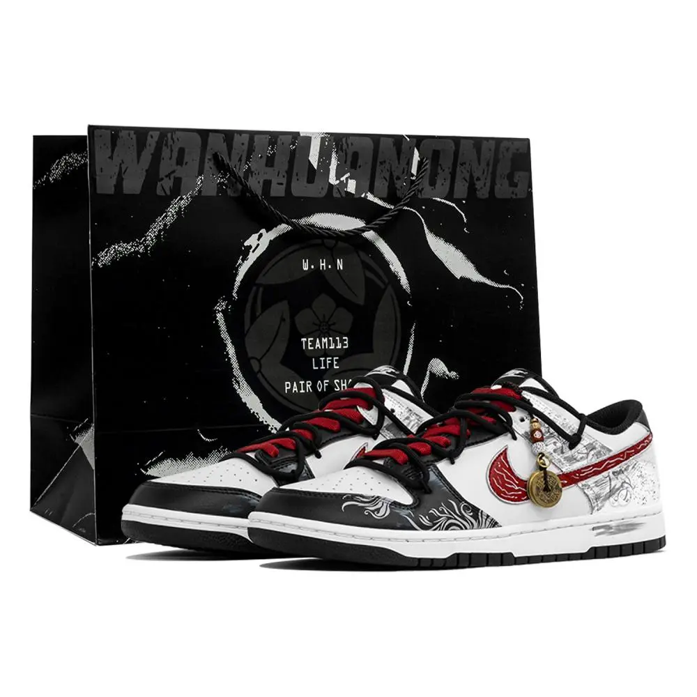 Nike Dunk Slip Resistant Low top Skateboard Shoes Unisex Gray White Red