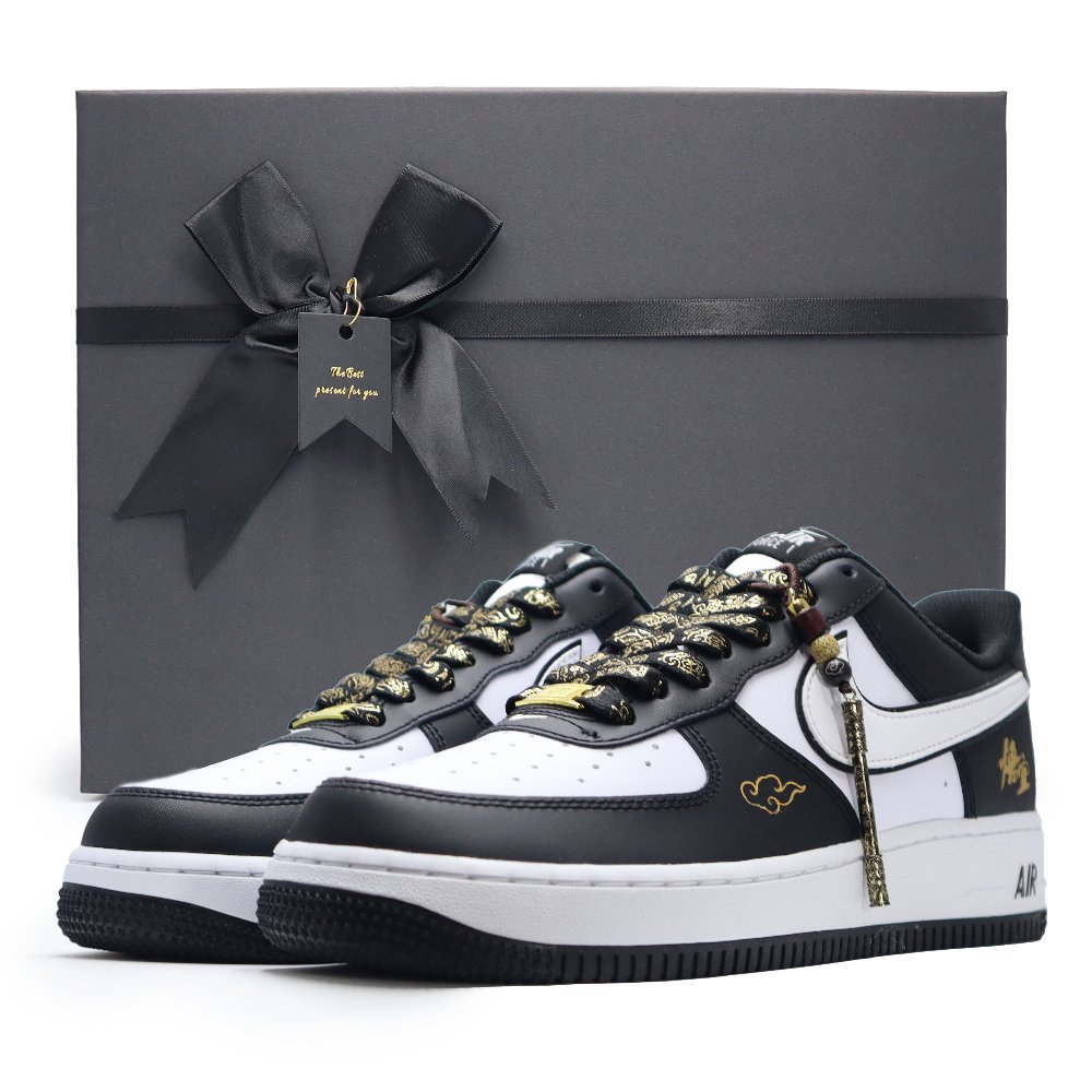 Nike Air Force 1 Black Myth Wukong Box Anti Slip Wear Resistant Low Top Skateboard Shoes Unisex Black White