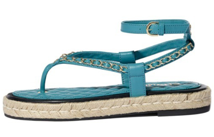 CHANEL One Strap Sandals Women's Turkish Blue