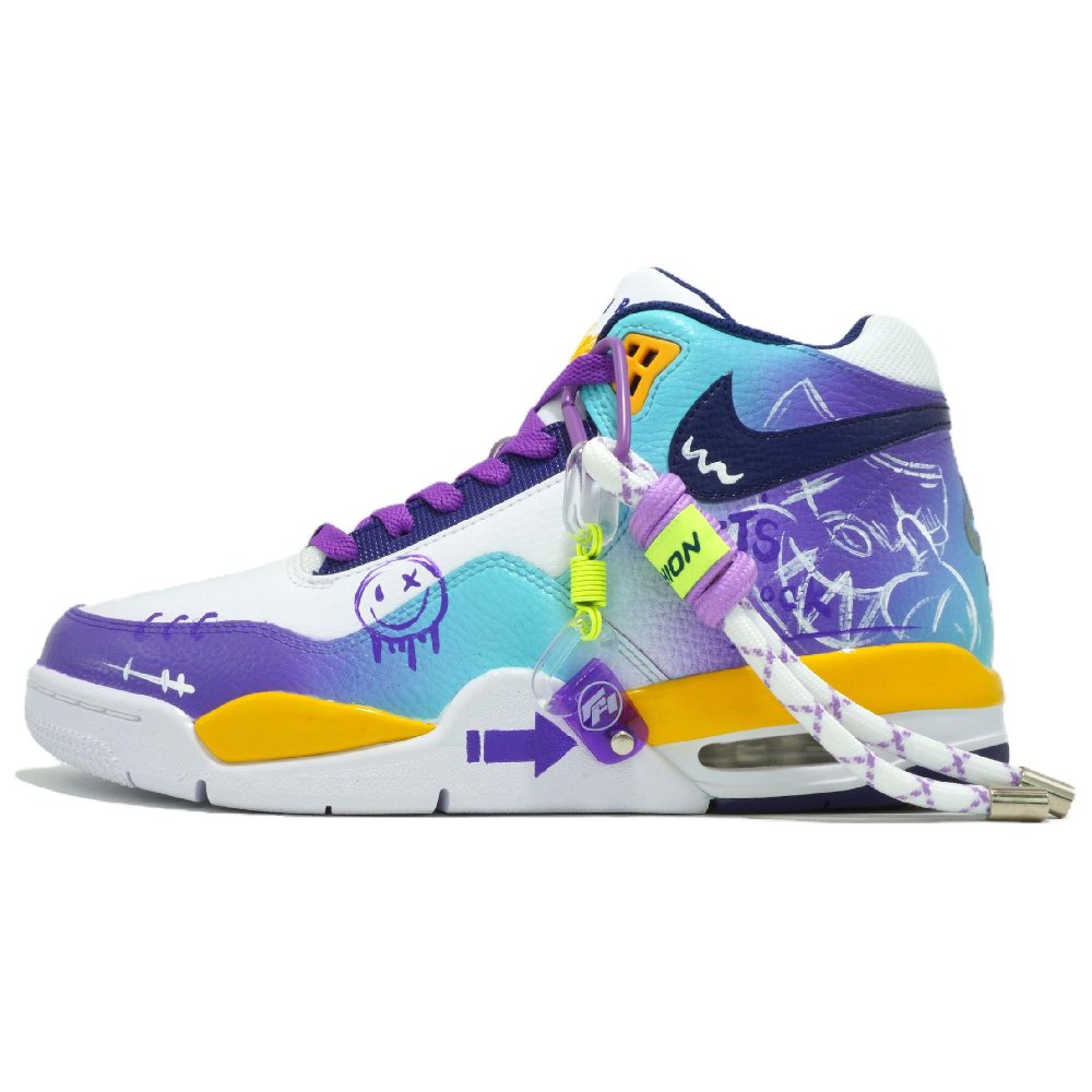 Nike Flight Legacy Cushioning Anti-Slip And Wear-Resistant Mid-Top Vintage Basketball Shoes Men's Purple White