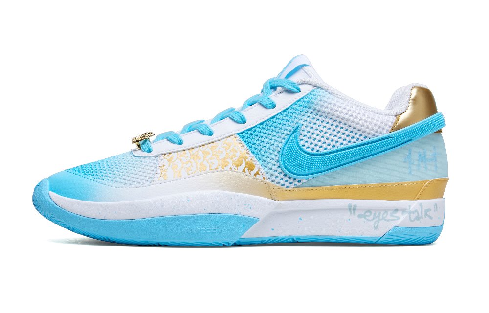 Nike Ja 1 Morant 1st Generation Anti-Slip Wear-Resistant Low-Top Basketball Shoes Men's White Blue And Gold