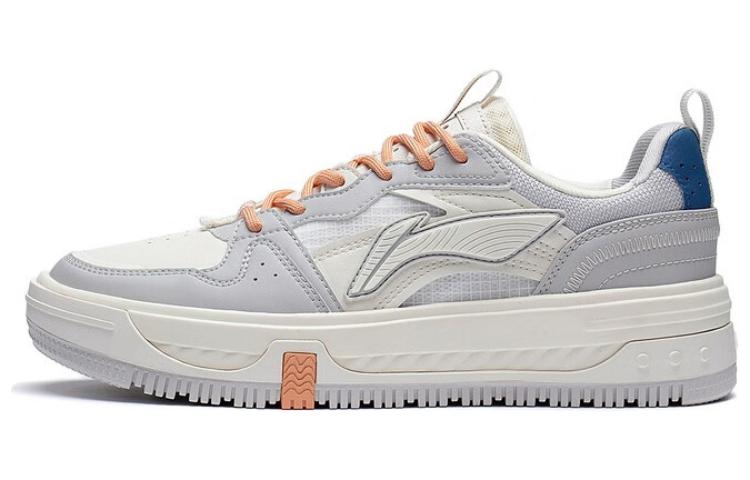 LiNing Anti-Slip And Wear-Resistant Height Increasing Low-Top Skateboard Shoes Women's Gray White