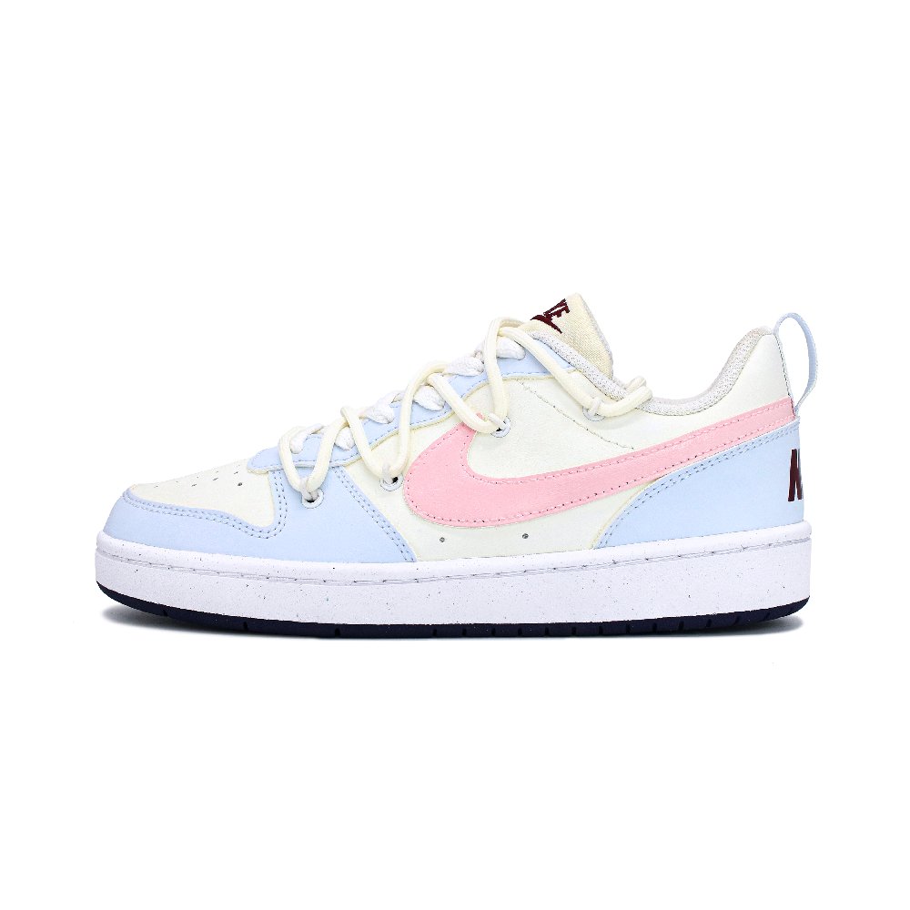 Nike Court Borough Abrasion Resistant, Lightweight, And Breathable Low Top Skateboard Shoes GS Beige Pink Blue