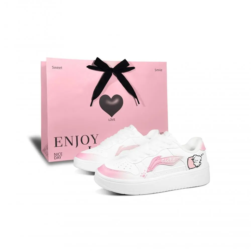 LiNing Pontoon Boats Sleeping Puppy Abrasion Resistant Breathable Low top Skateboard Shoes Women's Pink White