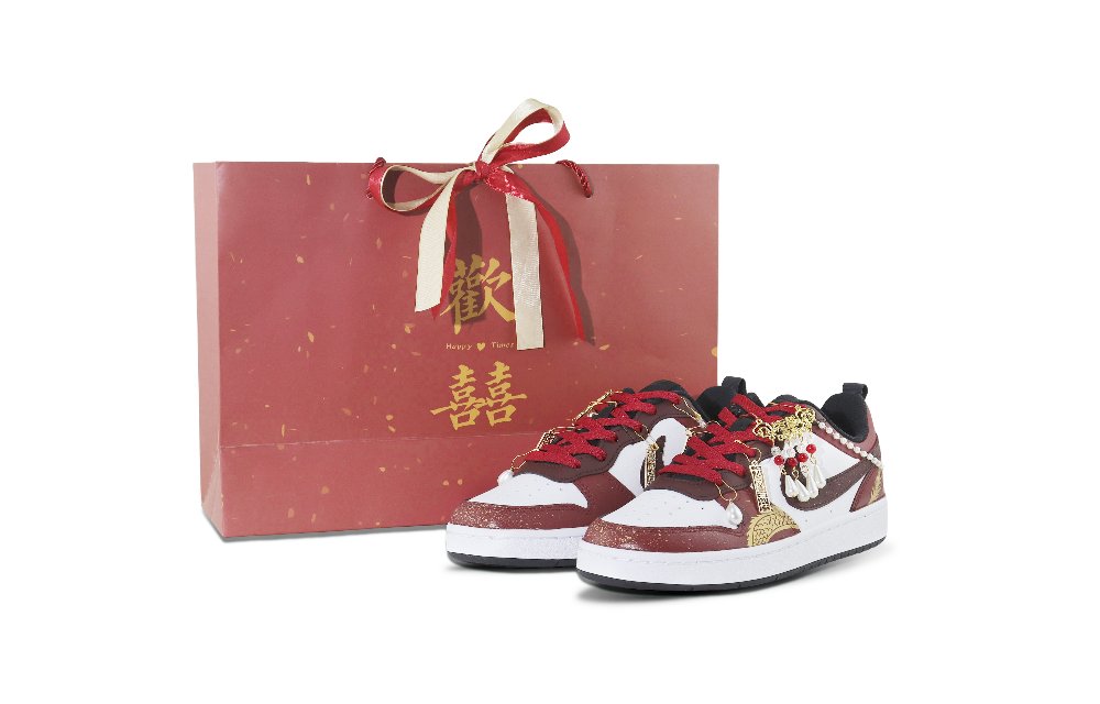 Nike Court Borough Wear-Resistant Low-Top Skateboard Shoes Women's Gold Red