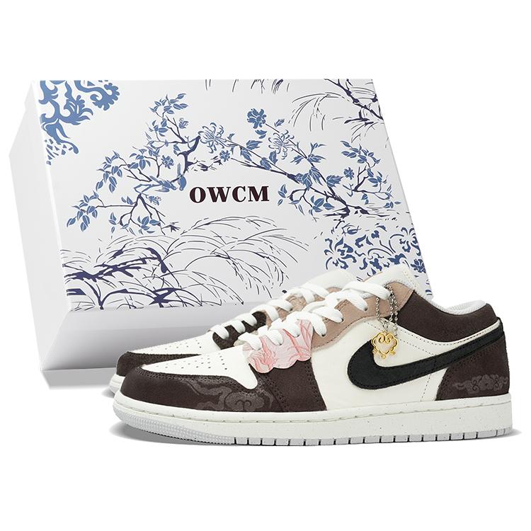 Jordan Air Jordan 1 Anti-Slip Wear-Resistant Low-Top Skateboard Shoes Unisex Brown White