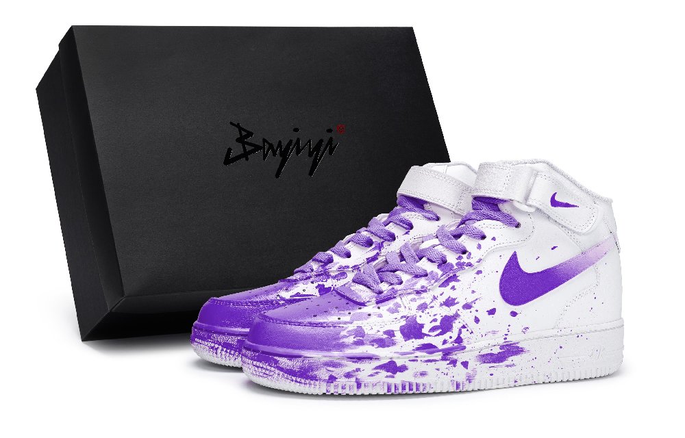 Nike Air Force 1 Coverage Anti-Slip And Wear-Resistant Mid-Top Skateboard Shoes Men's White Purple