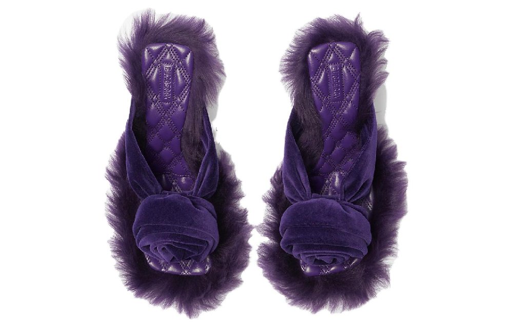 Burberry Floral-appliqué Velvet Sandals