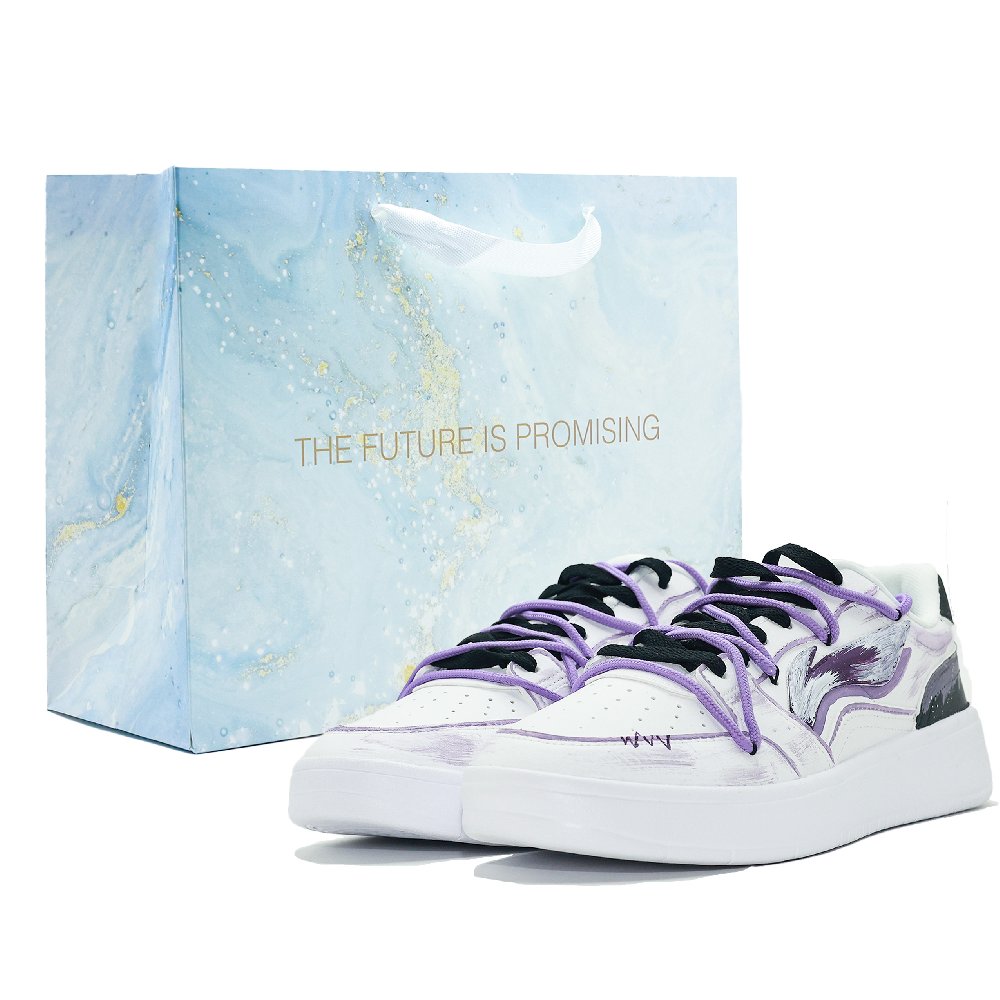 LiNing Acer Truncatum Slip Resistant Cushioning Abrasion Resistant Low Top Skateboard Shoes Men's White Purple Black