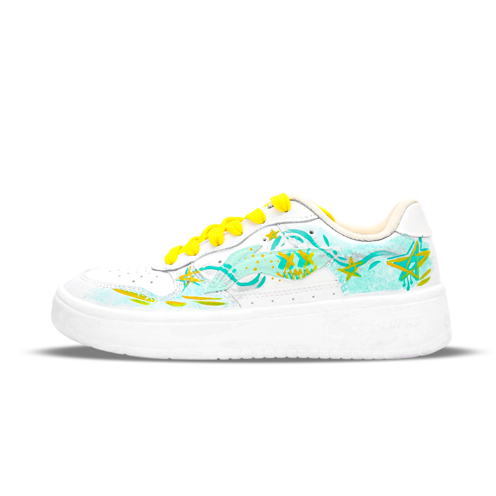 LiNing Pontoon Boats Wear resistant And Lightweight Low Top Skateboard Shoes Unisex White/Green/Yellow