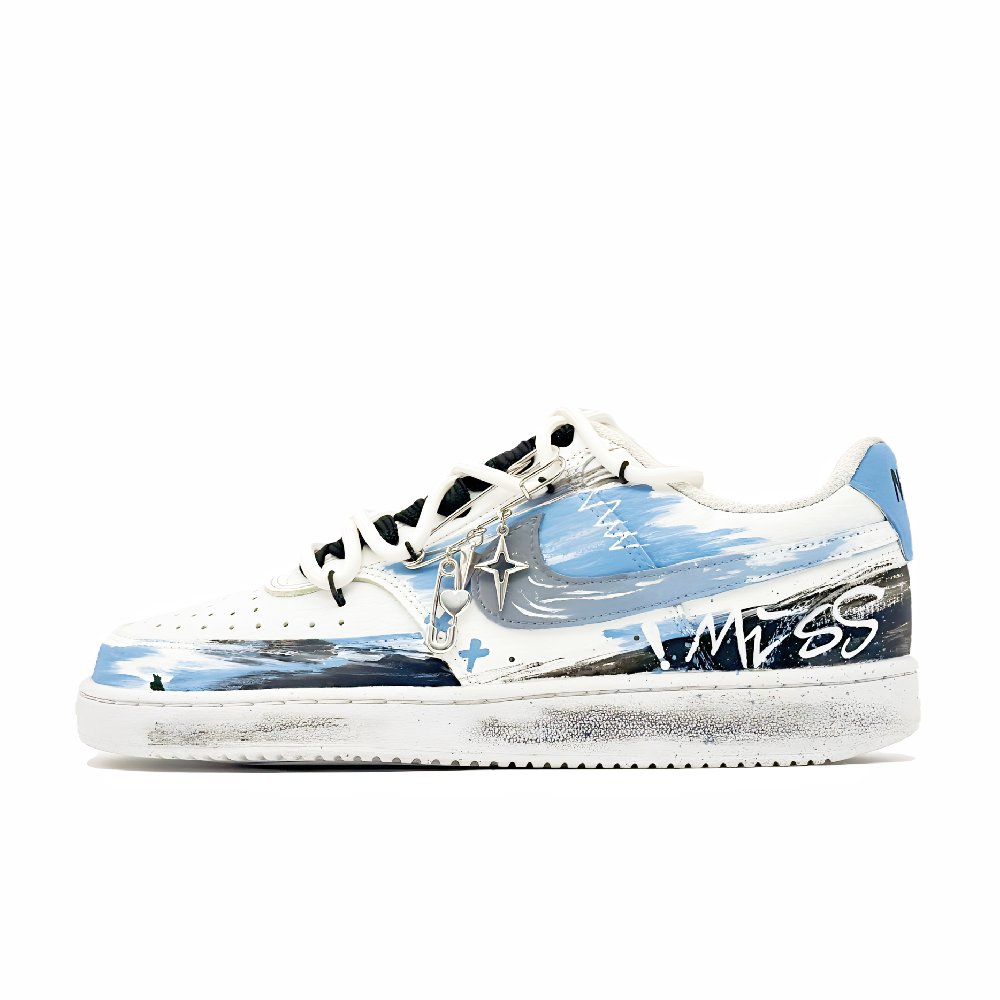 Nike Court Vision 1 Xingji Crossing Anti Slip Wear Resistant Low Top Skateboard Shoes Women's White Blue Black