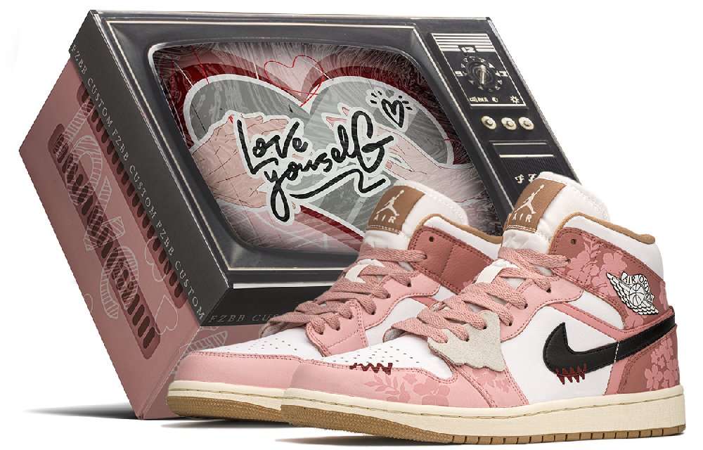 Jordan Air Jordan 1 Mid-Top Vintage Basketball Shoes Women's Pink Black