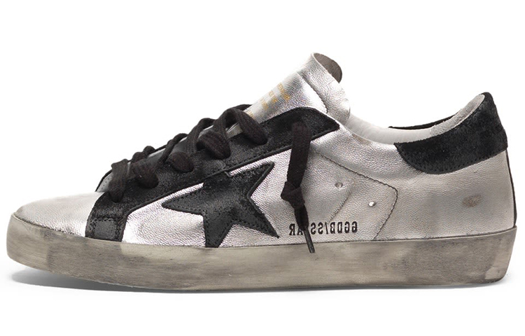 Golden Goose Super Star Low top Stylish Skateboarding Shoes Women's Silver Black Heel Tab Distressed