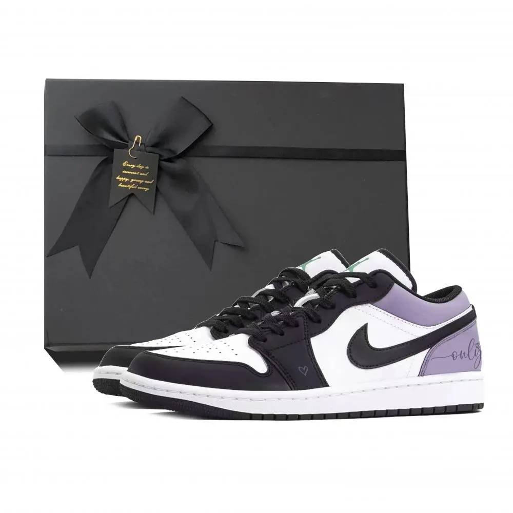 Jordan Air Jordan 1 Wear-Resistant Support Low-Top Vintage Basketball Shoes Men's Black Purple White