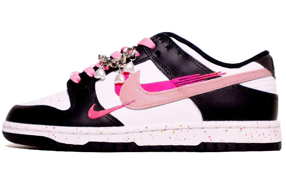 Nike Dunk Low Multi-Color Swoosh Low-Top Skateboard Shoes Women's Black White Pink
