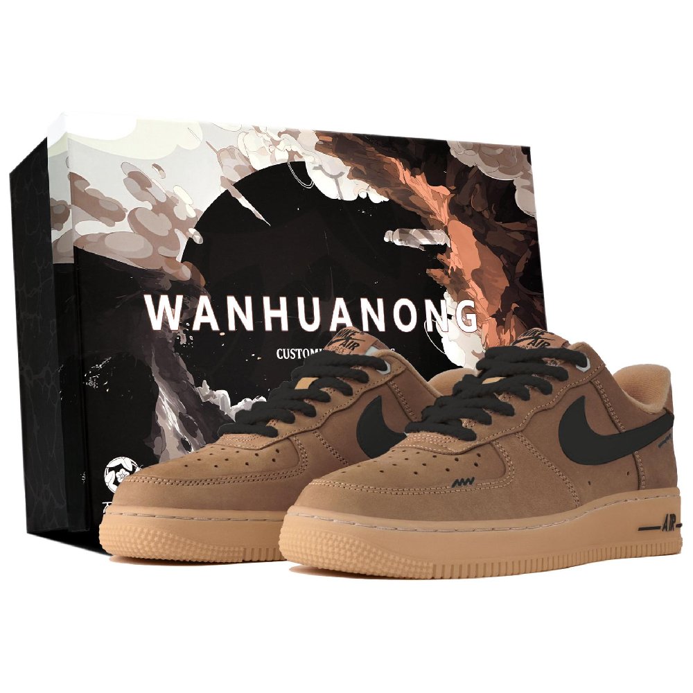 Nike Air Force 1 Anti Slip Wear Resistant Low Top Skateboard Shoes Unisex Khaki Black