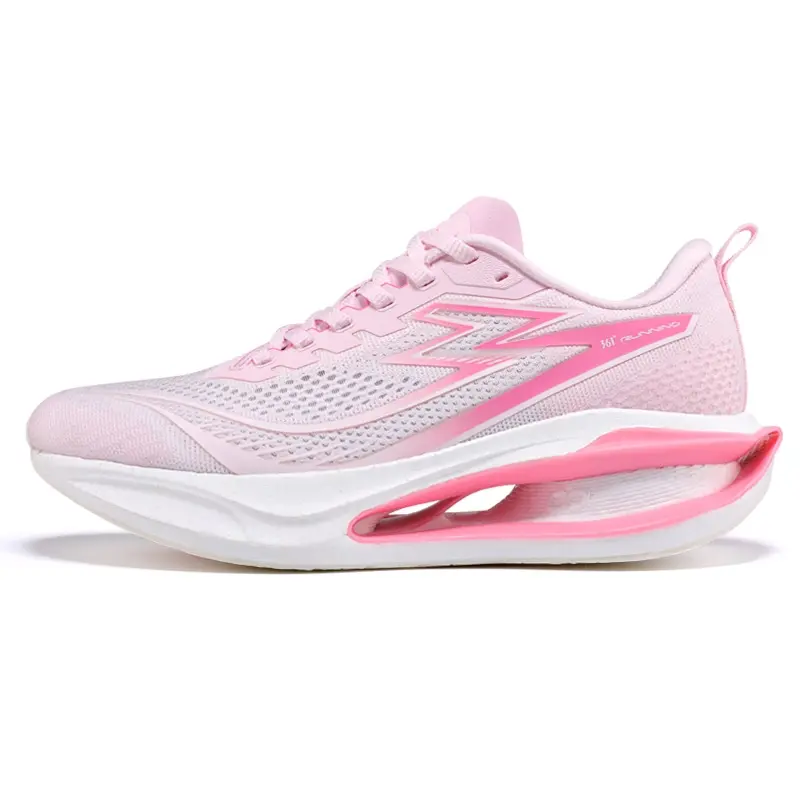 361° Charcoal Floating Series Cushioning Slip Resistant Low Top Carbon Plate Sprint Running Shoes Unisex Pink