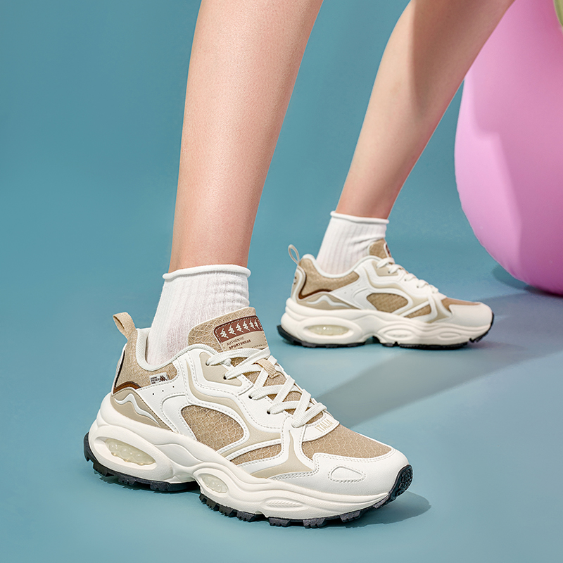 Kappa Anti Slip Wear Resistant Low Top Chunky Sneakers Women's White Brown