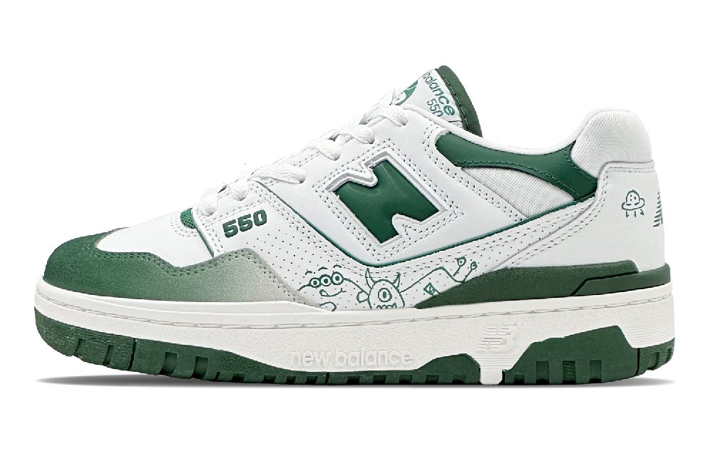 New Balance NB 550 Anti Slip Wear Resistant Low Top Vintage Basketball Shoes Unisex White Green