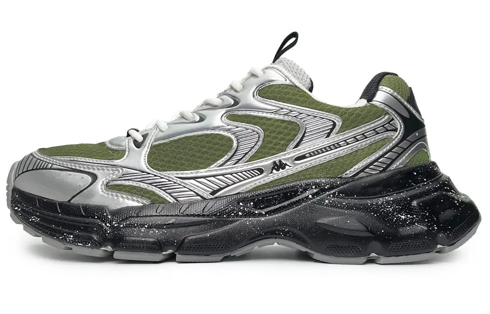 Kappa Cushioned Wear-Resistant Breathable Low-Top Running Shoes Unisex Black Green Silver
