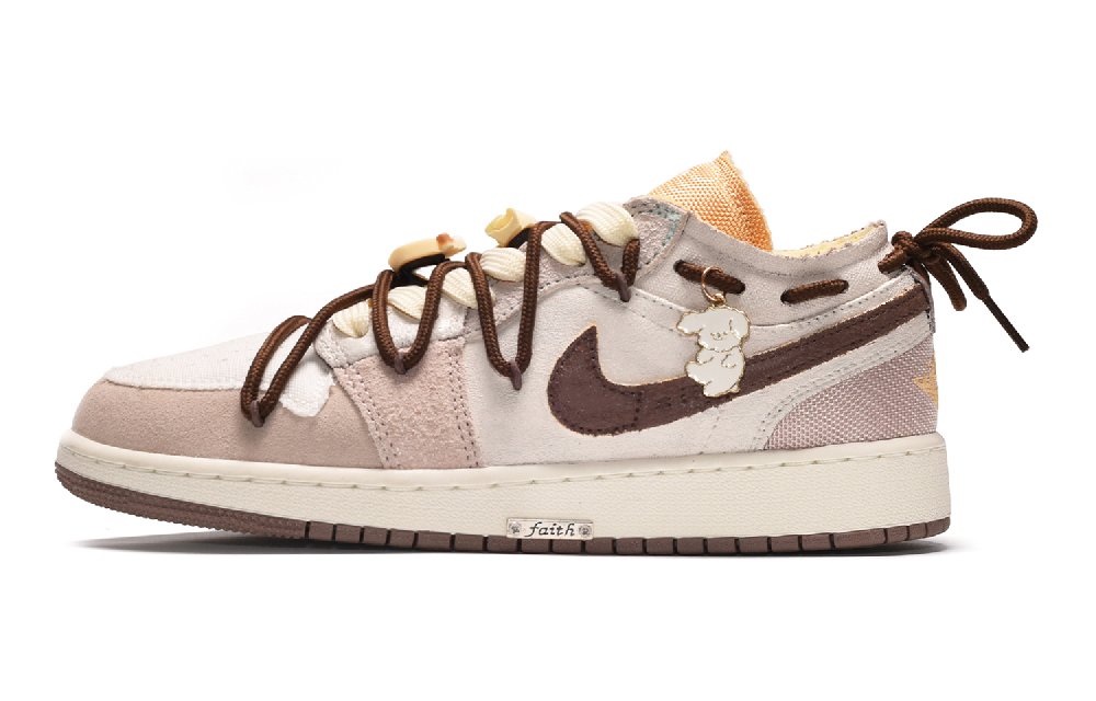 Jordan Air Jordan 1 Low-Top Vintage Basketball Shoes GS Purple-white-brown