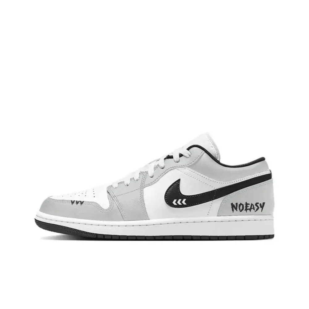Jordan Air Jordan 1 Black Gray Cement Abrasion Resistant Low top Basketball Shoes Unisex