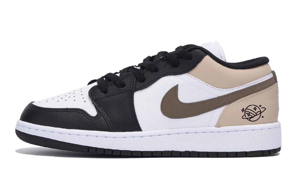 Jordan Air Jordan 1 Puppy Fragment Anti-Slip Wear-Resistant Low-Top Vintage Basketball Shoes Men Black Brown