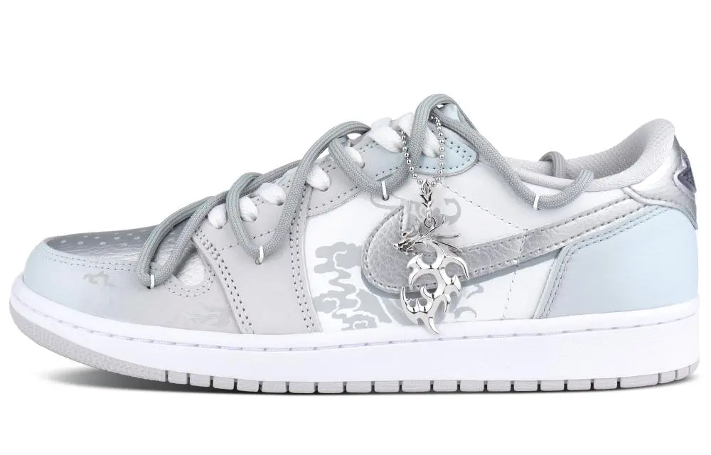 Jordan Air Jordan 1 Wear-Resistant Low-Top Vintage Basketball Shoes Unisex Silver Gray