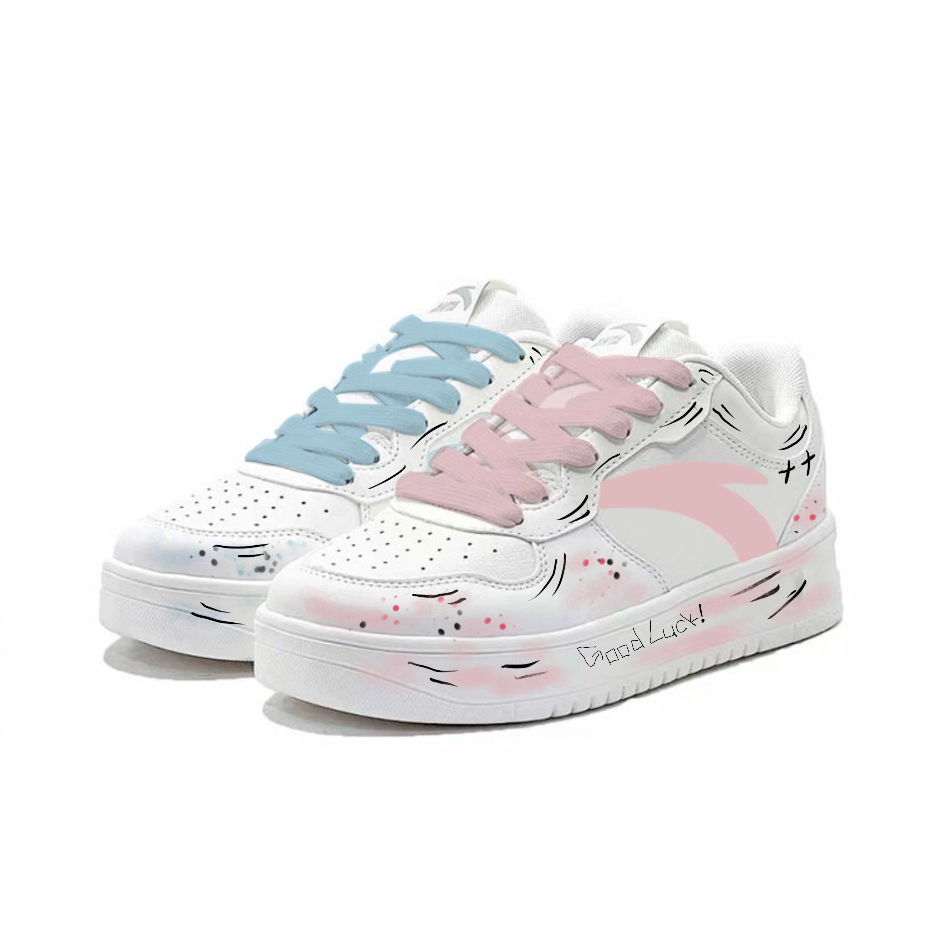 Anta Relaxed Slip Resistant, Abrasion Resistant, Lightweight Low Top Skateboard Shoes Unisex Blue Pink Mismatched