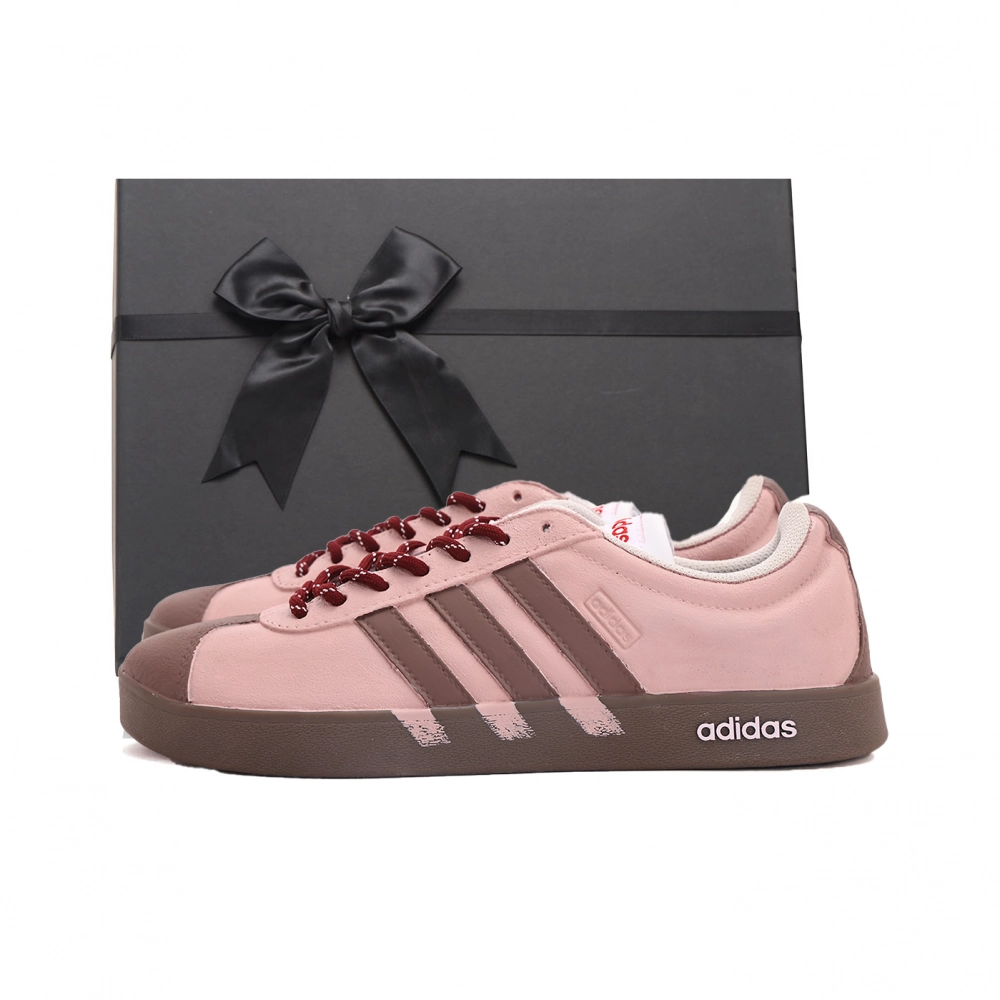 Adidas VL COURT 2.0 Coverage Abrasion Resistant Low top Skateboard Shoes Unisex Pink Brown