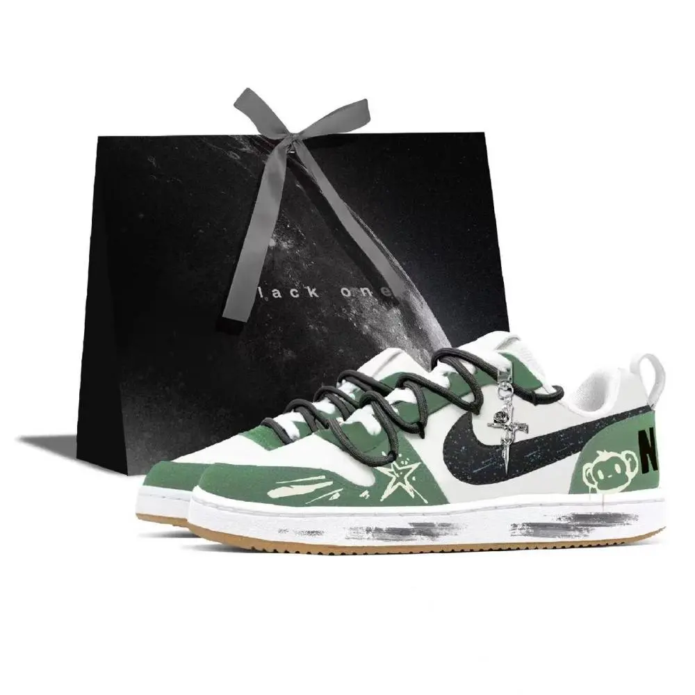Nike Court Borough Shooting Stars Ruins Cushioning, Wear Resistant Low top Skateboard Shoes Men's Black White Green