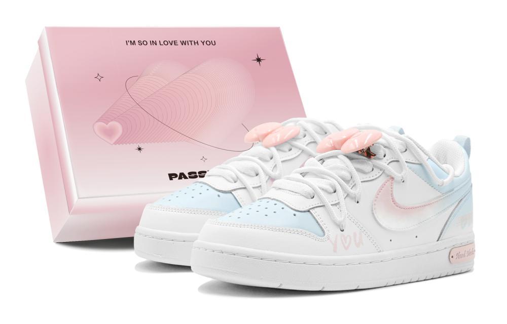 Nike Court Borough Sea Salt Love Girlish Style English Graffiti Slip-Resistant Low-Top Skateboard Shoes GS Pink Blue