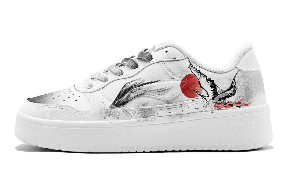 LiNing Pontoon Boats Anti-Slip Wear-Resistant Low-Top Skateboard Shoes Women's White Black Gray