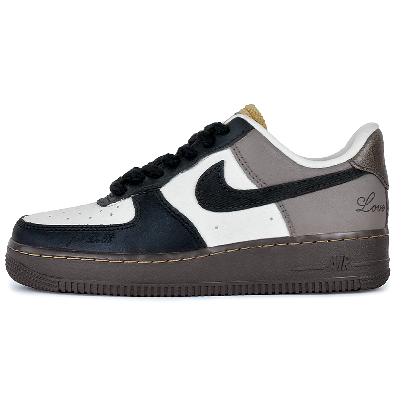 Nike Air Force 1 Wear resistant And Lightweight Low Top Skateboard Shoes Unisex Brown White Black