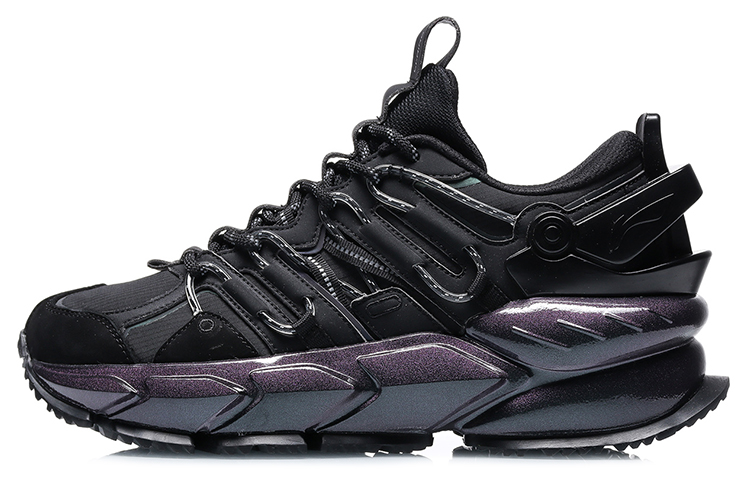 LiNing Cushioning Anti-Slip And Wear-Resistant Coverage Low-Top Running Shoes Unisex Black Purple
