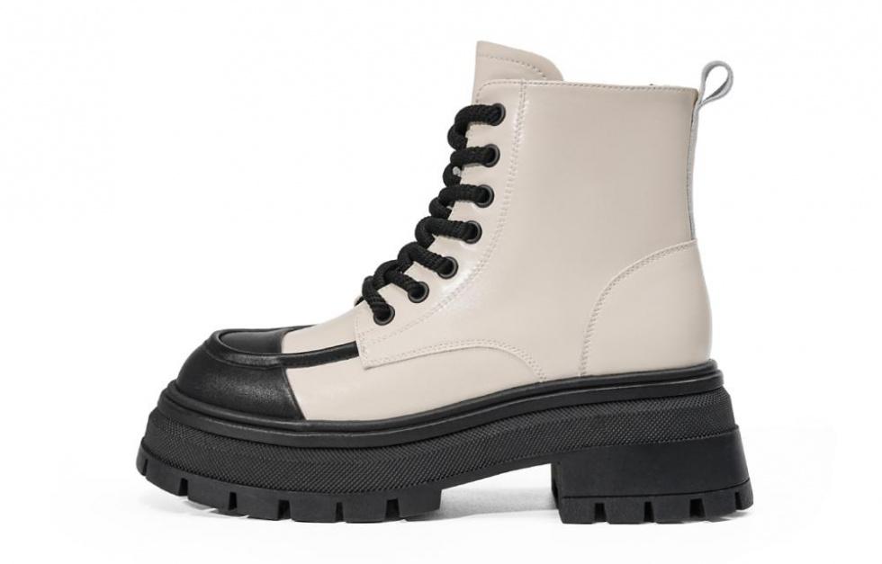 EBLAN Ankle-Length Martin Boot Women's Beige Black
