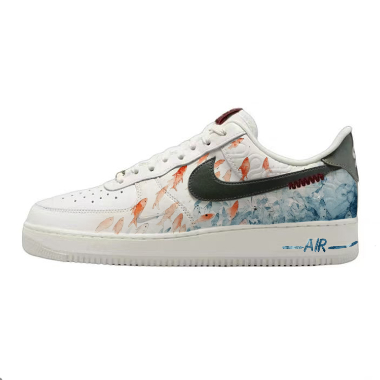 Nike Air Force 1 Wave Jumping Fish Anti-Slip Wear-Resistant Low-Top Skateboard Shoes Unisex White Blue