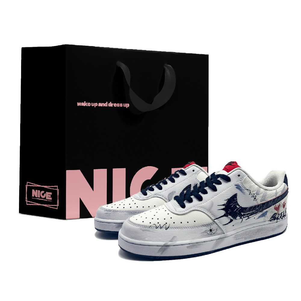 Nike Court Vision 1 Low Top Skateboard Shoes Men's White Blue