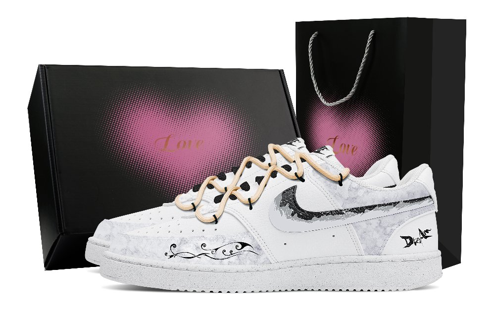 Nike Court Vision 1 Sky Heart Box By The Sea Slip Resistant Cushioning Low Top Skateboard Shoes Men's White