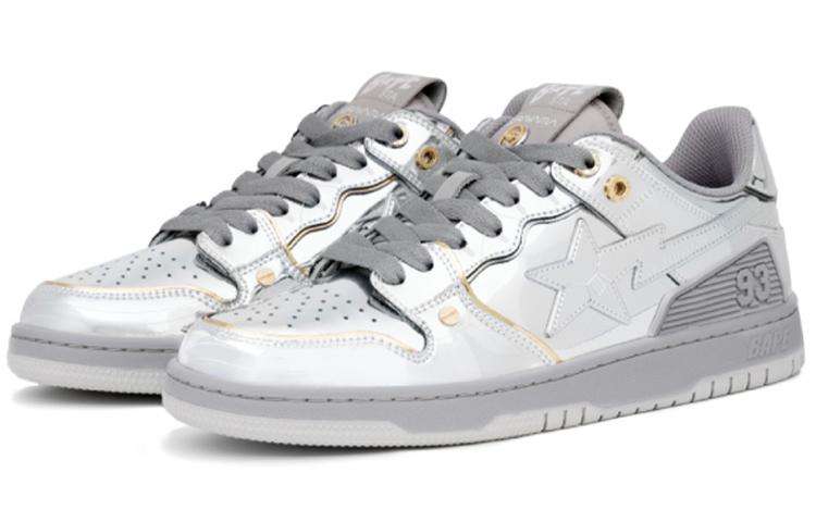 HajimeSorayama x A BATHING APE SK8 STA Stylish Skateboarding Shoes Men's Metallic Silver Vintage Version