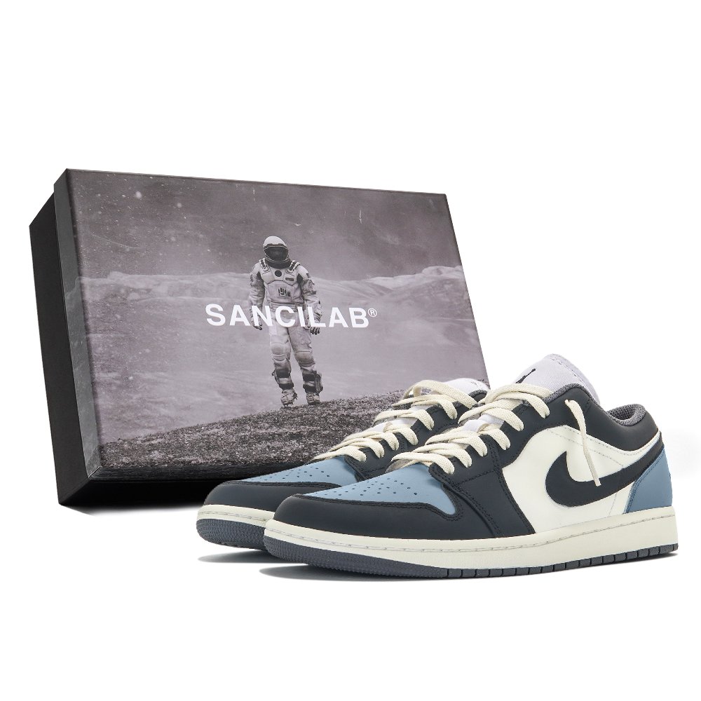 Jordan Air Jordan 1 Abrasion Resistant Low Top Vintage Basketball Shoes Unisex Black Blue